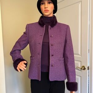 Escada Purple Women's Blazer with Mink Fur Trim